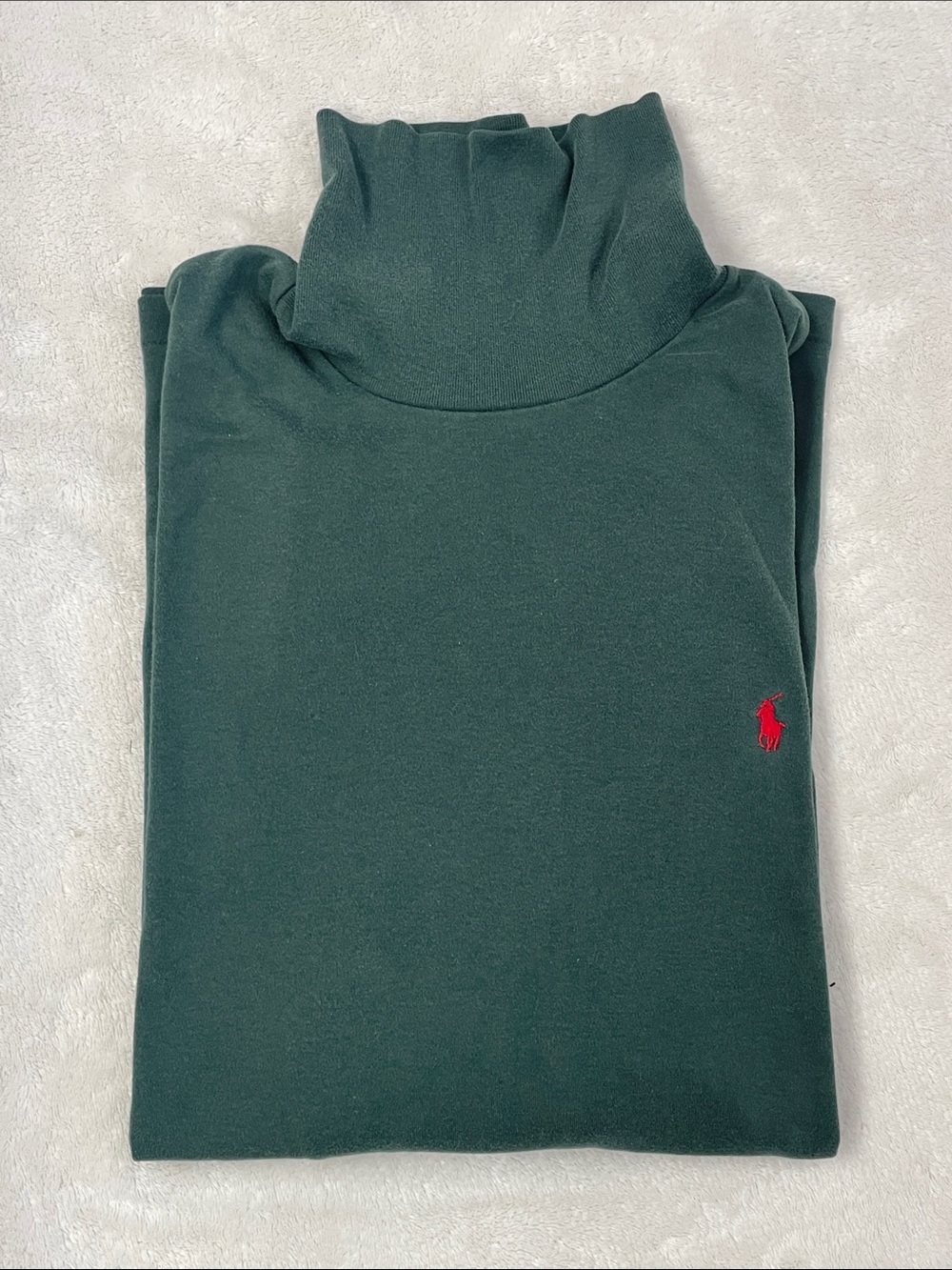 Polo by Ralph Lauren Long Sleeve Green Cotton Turtleneck with Red Pony Logo